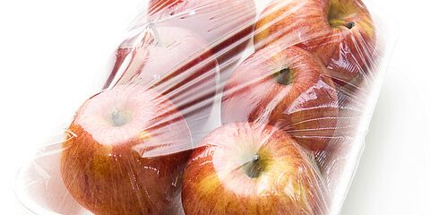 Plastic wrapped apples