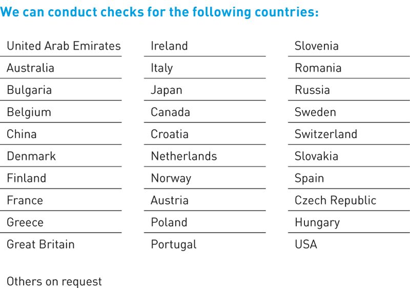 Check ups for following countries